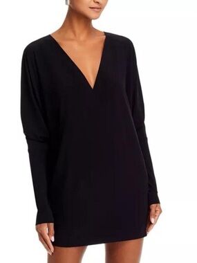 Kamali Kulture Minimalist 90s  Black V-Neck Long Sleeve Oversized Boho Dress S/M